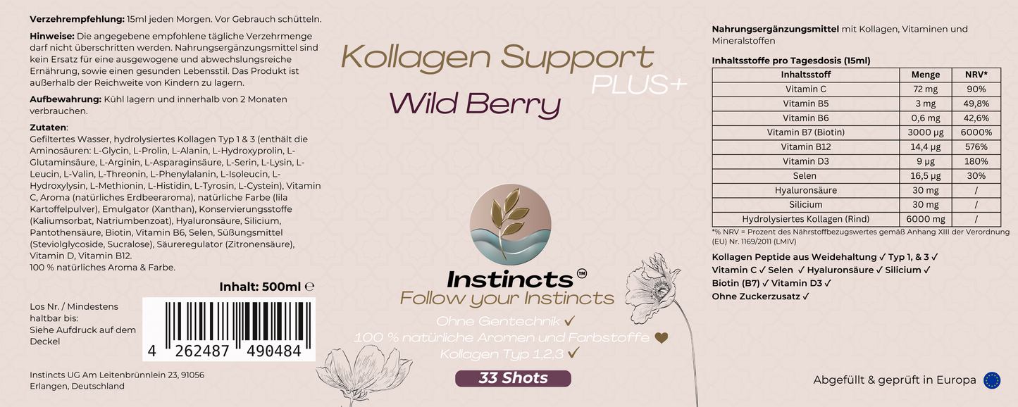 Kollagen Support PLUS+ Shots - Wild Berry - 500ml