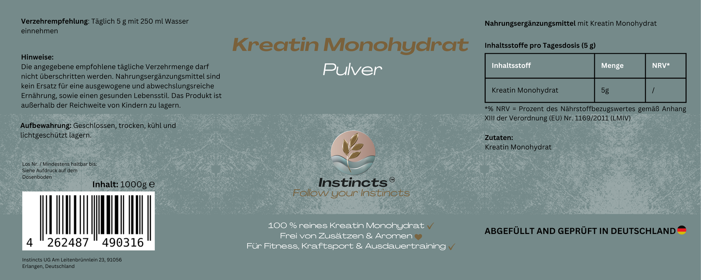 Kreatin Monohydrat Pulver - 1000g