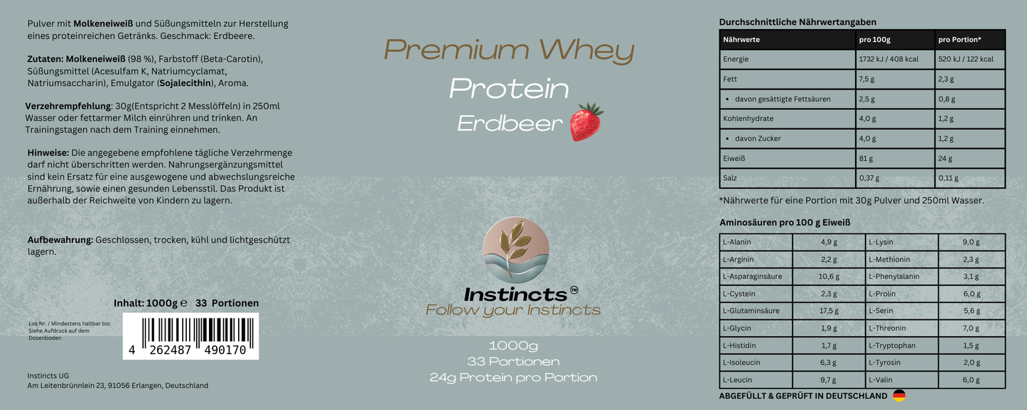 Premium Whey Protein - Erdbeere - 1000g