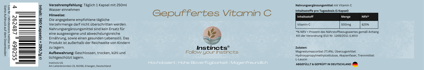 Gepuffertes Vitamin C 500mg - 360 Kapseln