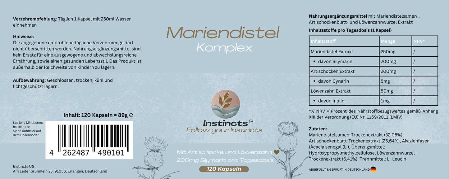 Mariendistel Artischocke Löwenzahn Komplex - 120 Kapseln