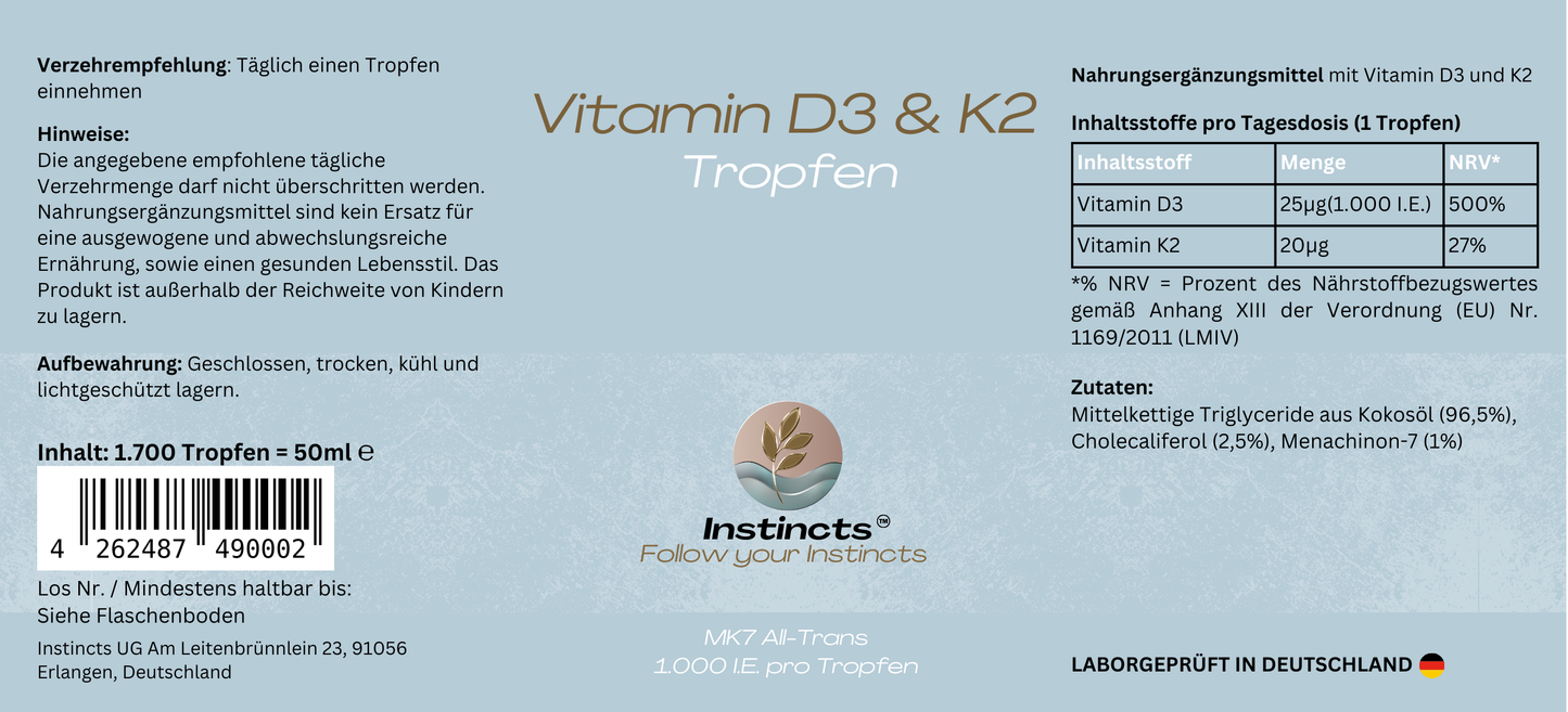 Vitamin D3 + K2 - 1.700 Tropfen (1.000 I.E.)